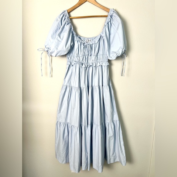 En Saison Poplin Tiered Brielle Midi Dress Light Blue Cottagecore Romantic Med - Picture 5 of 13